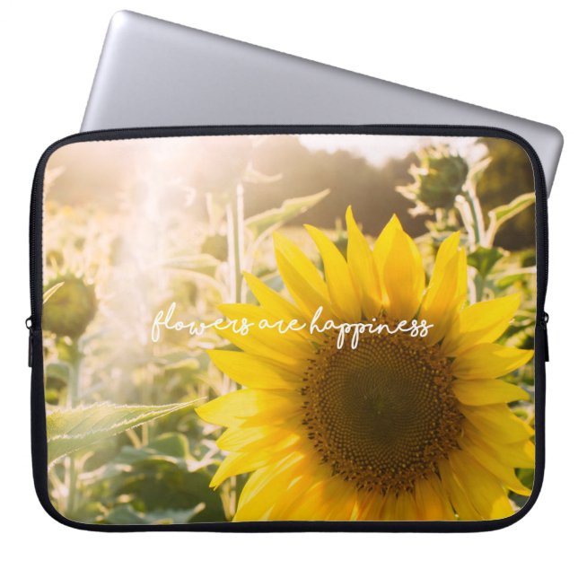 Solros citat "blommor är lycka" laptop fodral (Framsidan)