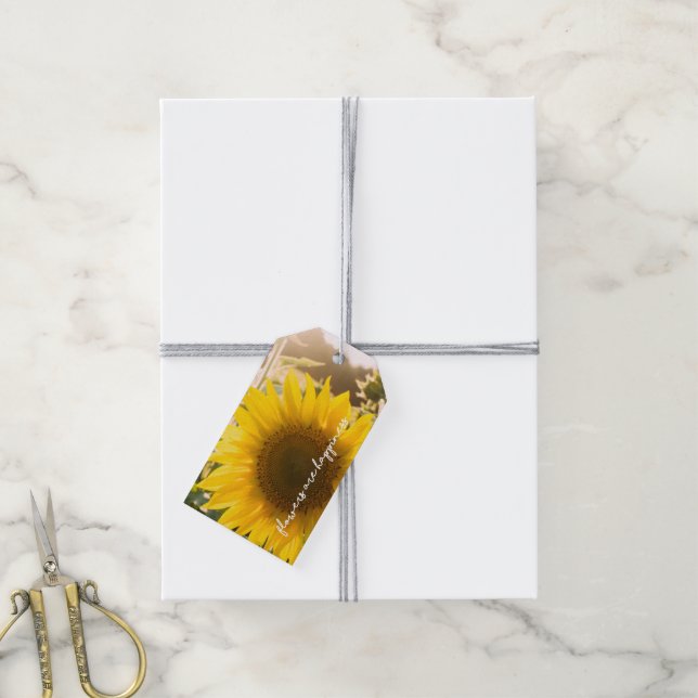 Solros citat "blommor är lycka" presentetikett (Med Snöre)