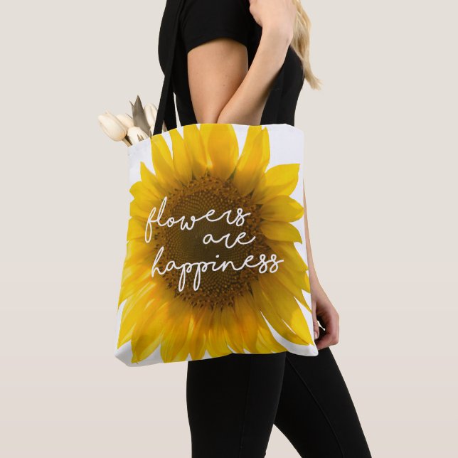 Solros citat "blommor är lycka" tygkasse (Närbild)