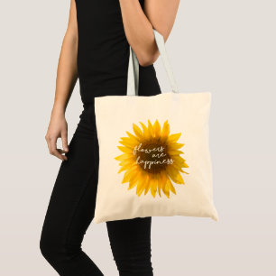 Solros citat "blommor är lycka" tygkasse