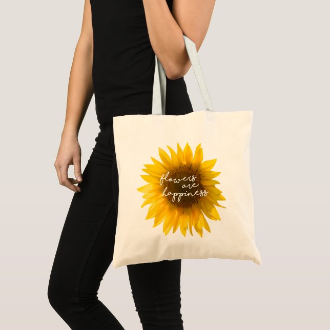 Solros citat "blommor är lycka" tygkasse (Framsida (produkt))