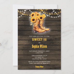 Solros Cowgirl Boots Barn Wood Western Sweet 16 Inbjudningar