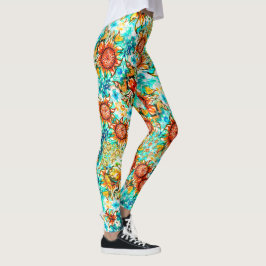 Solros Craze färglös sommartid mönster Leggings