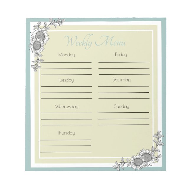 Solros Daily Menu Planner Anteckningsblock (Framsida)