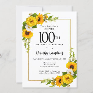 Solros Daisy 100:e födelsedagen Surprise Party Inbjudningar