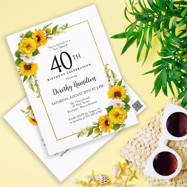 Solros Daisy 40:e födelsedagsinbjudan Vykort (A Great Party Starts with a Great Invite!)