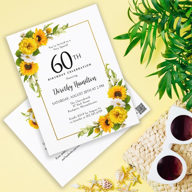 Solros Daisy 60:e Födelsedagsfest inbjudan (A Great Party Starts with a Great Invitation)