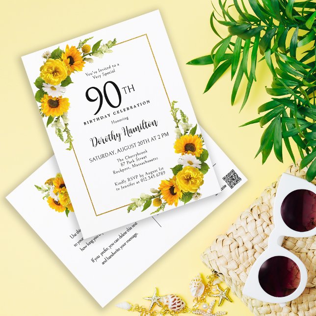Solros Daisy 90-årsfirande Inbjudan (Postcard Invitations- Same Great Style at an Affordable Price!)