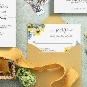 Solros Daisy Blue Blommigt Rustic Watercolor OSA Kort