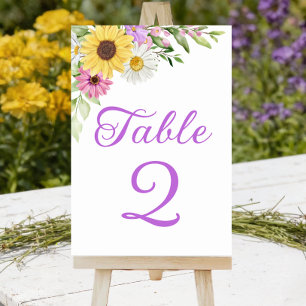 Solros Daisy Boho Blommig Bröllops Bordnummer Bordsnummer