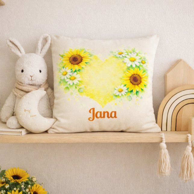 Solros Daisy Hjärt Namn Barnkammare Konst Kudde (Skapare uppladdad)