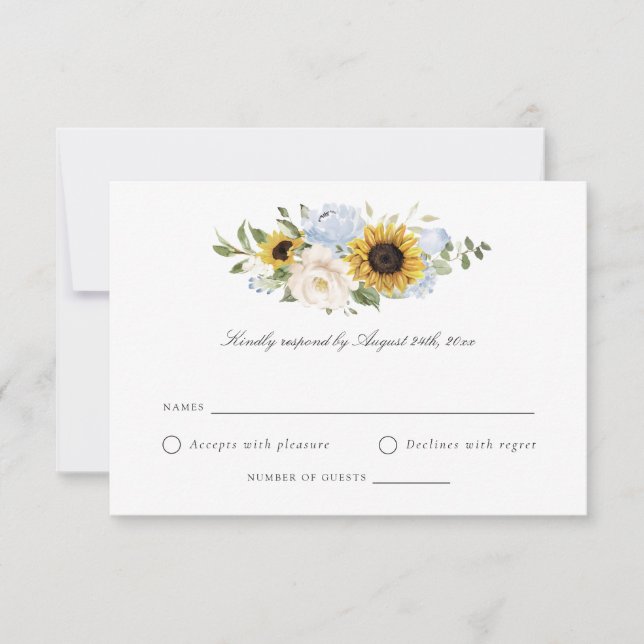 Solros Damblå Blommor Rustik Bröllops-RSVP Inbjudningar (Framsida)