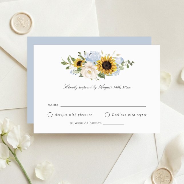 Solros Damblå Blommor Rustik Bröllops-RSVP Inbjudningar (Skapare uppladdad)