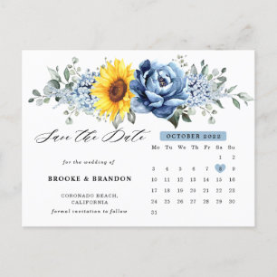 Solros Damblå Peony-kalender Spara datum Vykort