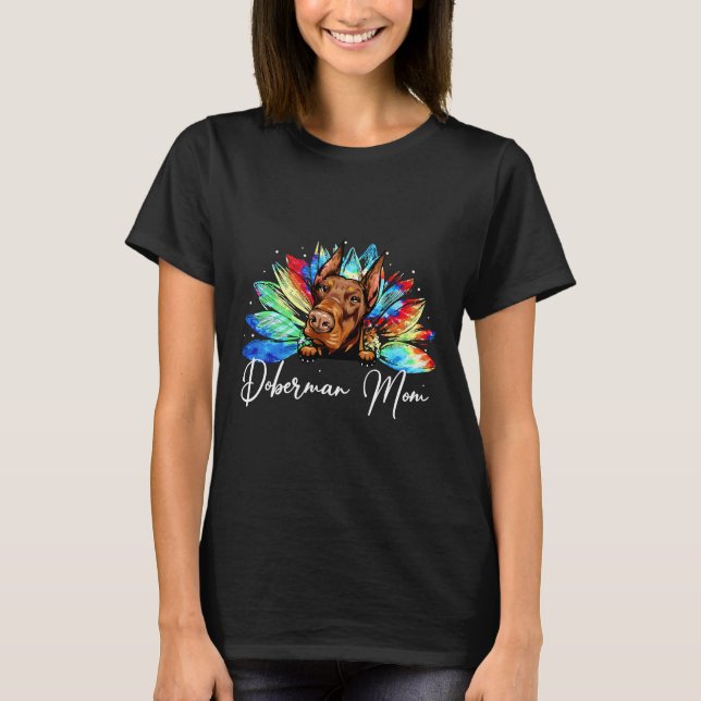 Solros Doberman Mamma Tie Dye Hund T Shirt (Framsida)