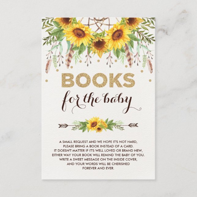 Solros Dreamcatcher Rustic Boho Bokar för Baby Tilläggskort (Framsida)