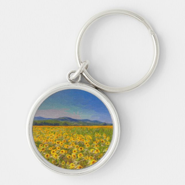 Solros Dreams Art Rund Silverfärgad Nyckelring (Framsidan)