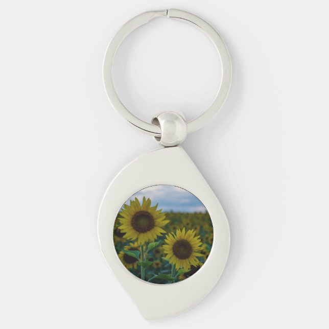 Solros Duo stäng Swirl Silverfärgad Nyckelring (Framsidan)