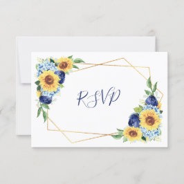 Solros Dusty Blue Geometric Navy Blommigt Bröllop OSA Kort