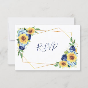 Solros Dusty Blue Geometric Navy Blommigt Bröllop OSA Kort