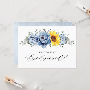 Solros Dusty Blue. Kommer du att bli min Bridesmai Inbjudningar