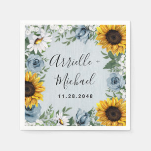 Solros Dusty Blue Land Rustic Ro Bröllop Pappersservett
