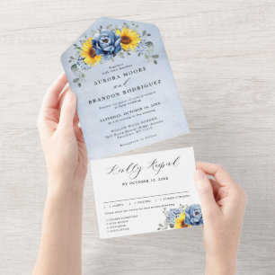 Solros Dusty Blue Slate Peony Blommigt Bröllop Al