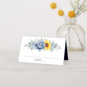 Solros Dusty Blue Slate Peony Blommigt Bröllop Placeringskort