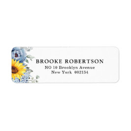 Solros Dusty Blue Slate Peony Blommigt Bröllop Returadress Etikett