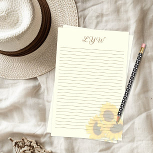 Solros Ecru Linjerad Monogram Blommig Brevpapper