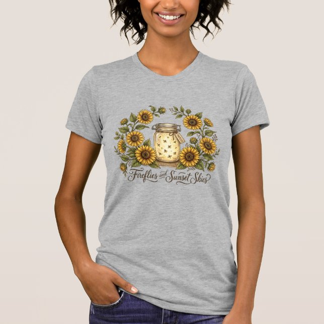 Solros Eldflugor Solnedgångshimlar Vår Sommar  T Shirt (Framsida)