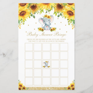 Solros Elefant Baby Shower Bingo Spel