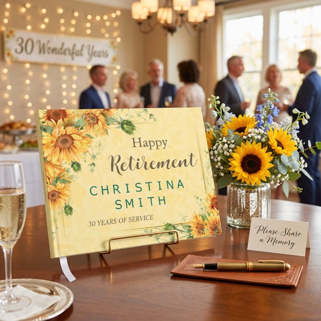 Solros Elegant Akvarell Pensionärsfest Gästböcker (Sunflower Elegant Watercolor Retirement Party Guest Book)