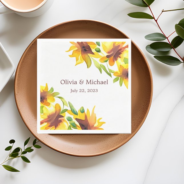 Solros Elegant Watercolor Bröllop Napkins Pappersservett (Skapare uppladdad)