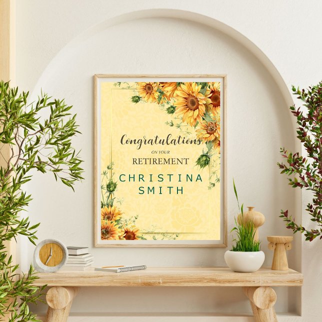 Solros Elegant Watercolor Pension Party Poster (Sunflower Elegant Watercolor Retirement Party Poster)
