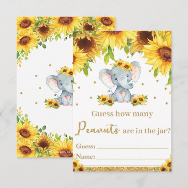 Solros Elephant gissar hur många peanuts-kort Inbjudningar (Fram/baksida)