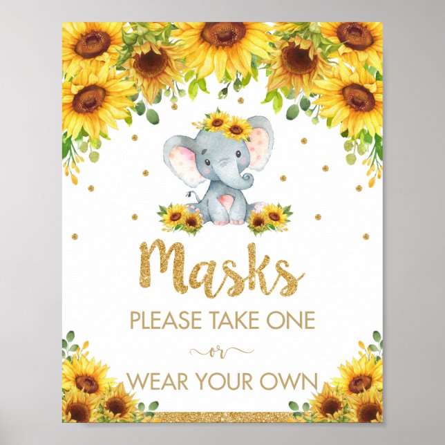 Solros Elephant Masks Shower Birthday Sign Poster (Framsidan)