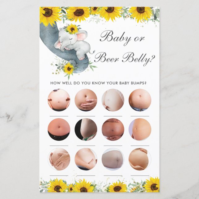 Solros Elephant Shower Baby eller Beer Belly Game (Framsida)