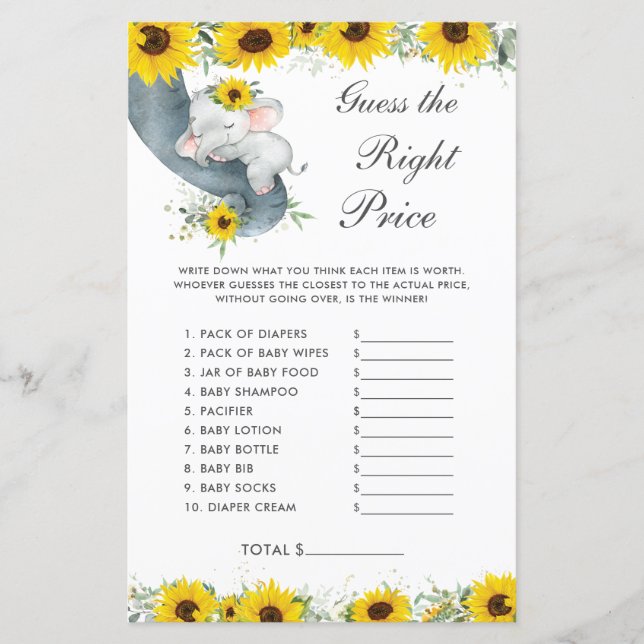 Solros Elephant Shower gissar att Högerna är Pris (Framsida)