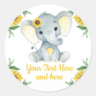 Solros Elephant Sticker babyduschfödelsedag Runt Klistermärke