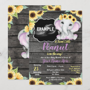 Solros Elephant Ultrasound Baby Shower Lila Inbjudningar