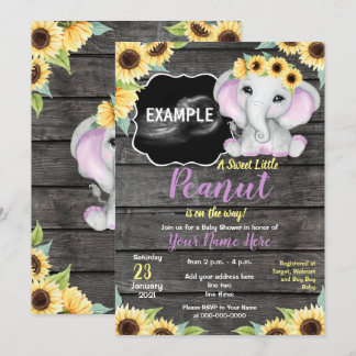 Solros Elephant Ultrasound Baby Shower Lila Inbjudningar