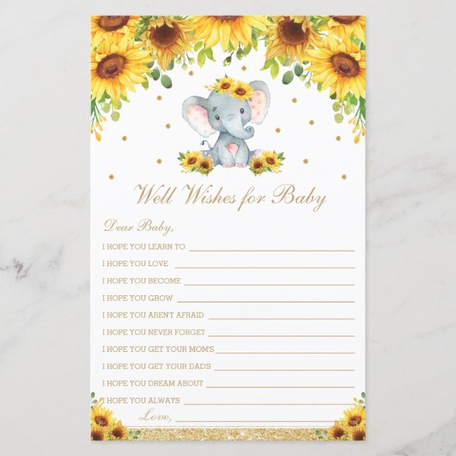 Solros Elephant well Önskemål för Baby-aktivitet (Framsida)