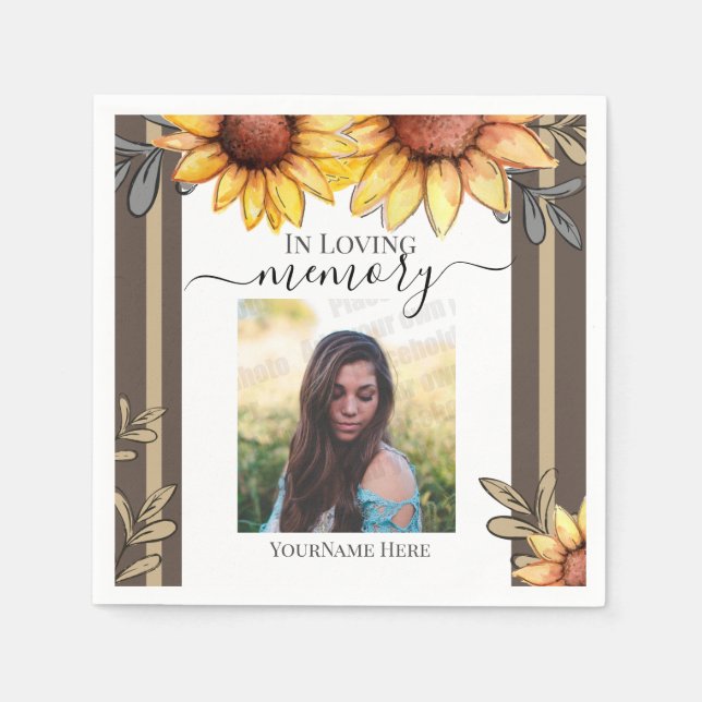 Solros - enkel fotobegravning Keepsaké Pappersservett (Framsidan)