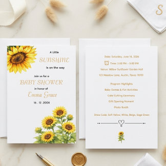 Solros Estetisk Minimal Bebis Babyshower Inbjudan