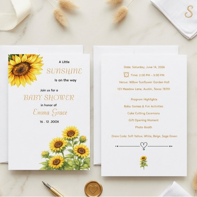 Solros Estetisk Minimal Bebis Babyshower Inbjudan (Skapare uppladdad)
