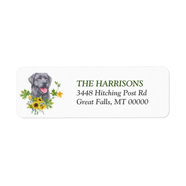 Solros Eucalyptus Black Labrador Retriever Returadress Etikett (Framsidan)