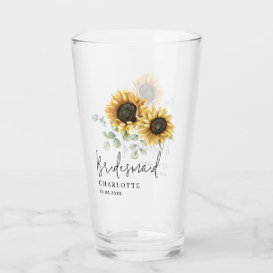 Solros Eucalyptus Blommigt Bridesmaid Script Glaskopp