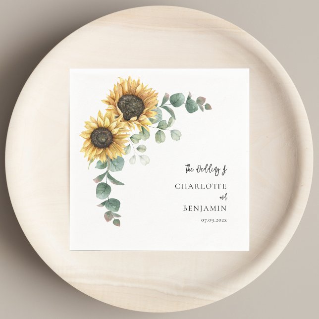 Solros Eucalyptus Blommigt Bröllop Papprare Pappersservett (Sunflower Eucalyptus Floral Wedding Paper Napkins)