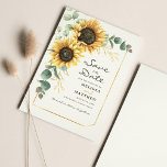 Solros Eucalyptus Blommigt Spara datum Flygblad<br><div class="desc">Skapa en modern solrosliknande Blommigt spara datumflygaren med den här söta mallen med vacker rustik blommigt bouquet,  geometrisk guld-effekt ram,  med modern enkel typografi. TIP: Matchande bröllop-svit som OSA,  bröllopsprogram,  banderoller,  tapetik,  presentkort,  skyltar och andra bröllop-kök och märkre-godis finns i samlingen nedan med denna design.</div>